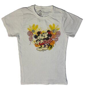 Disney World Mickey & Minnie Mouse Floral Love Kiss Tshirt - Small